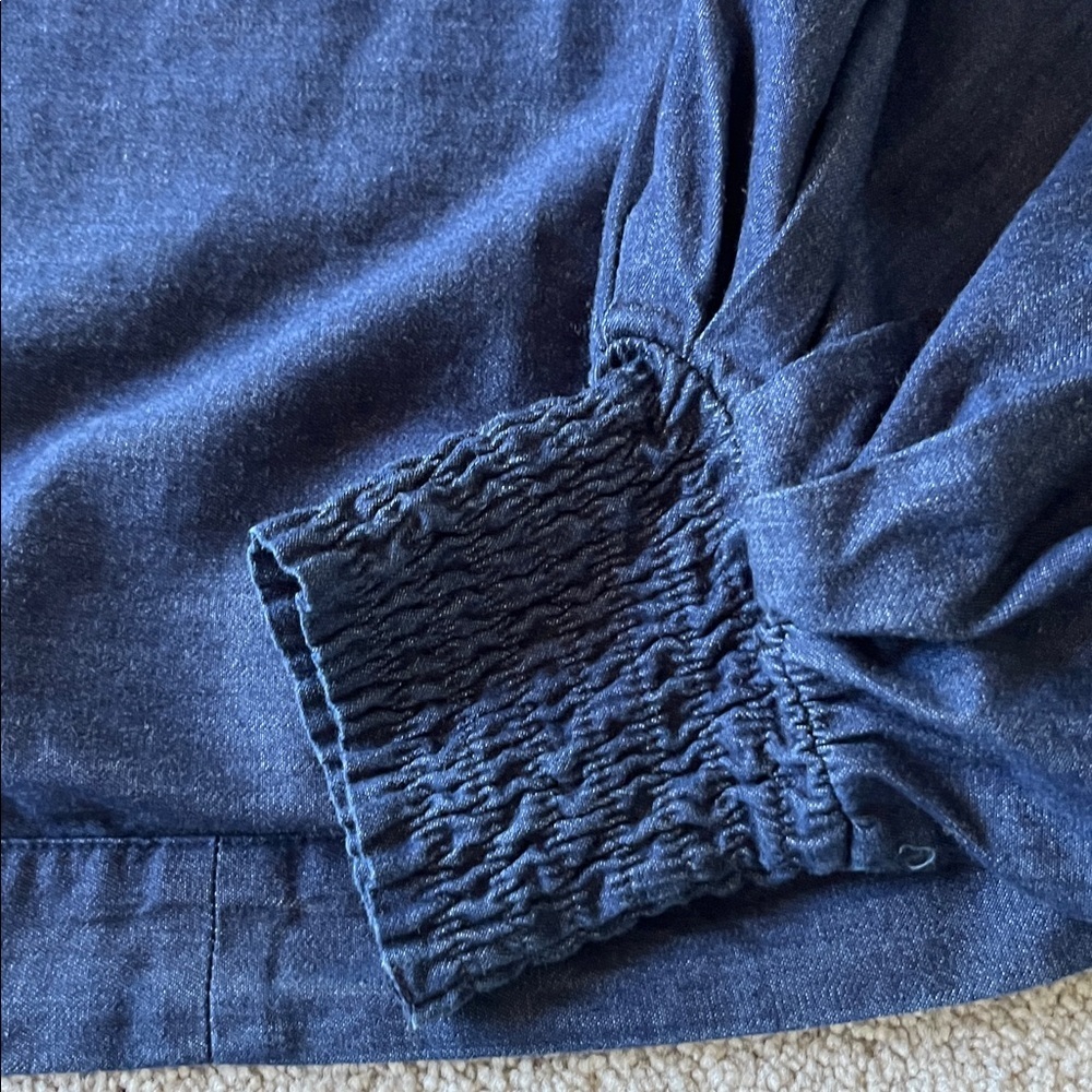 Nanette Lepore Dolman Blue Denim Cotton Bubble Sleeve Top Size Medium - Picture 4 of 9